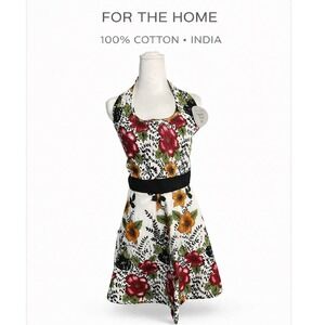 DII Vintage India Flower Floral Halter Apron Red‎ Orange Black 100% Cotton NEW